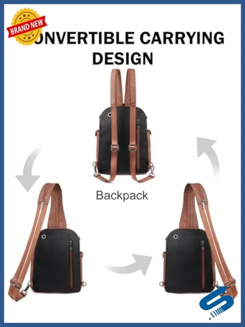 Large Convertible Sling Backpack Crossbody Purse 11L Anti Theft Travel Daypack